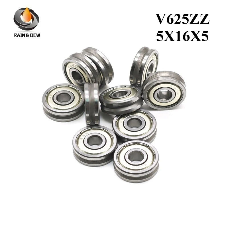 5PCS V623ZZ 3X12X4mm V624ZZ 4x13x6mm V625ZZ 5X16X5mm Groove V Over Line Pulley Wire Guide Track V-groove Miniature Bearing