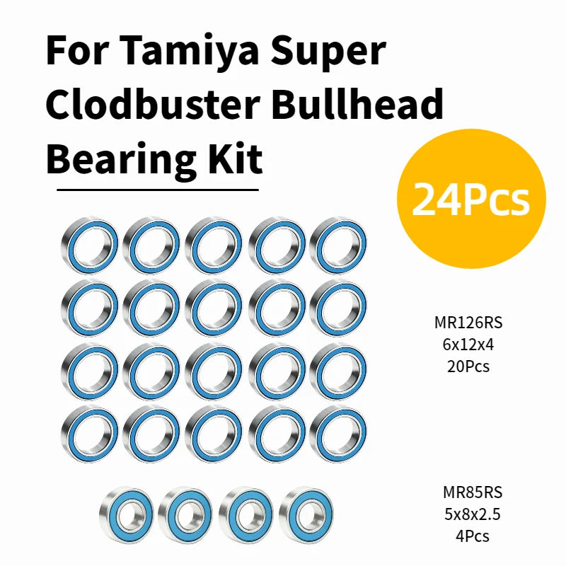 24PCS Rubber Sealed Bearing Kit for Tamiya Super Clodbuster Bullhead RC Truck Upgrade Ball Bearings ABEC-7