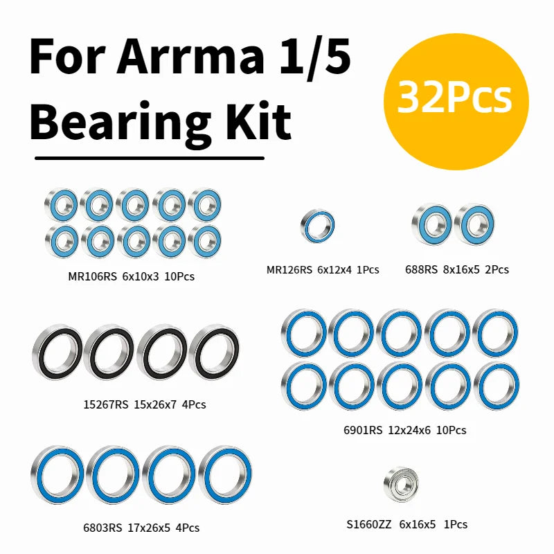 Bearings for Arrma 1/5 KRATON 8S Outcast 8S RC Car Ball Bearing Replacement Spare Parts Upgrade Kit