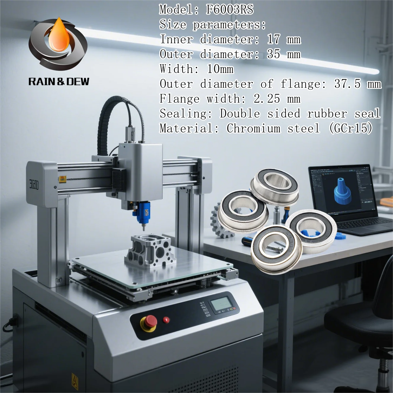 4PCS F6003RS 17X35X10 mm Deep Groove Ball Bearings ABEC-7 Suitable For Various Devices