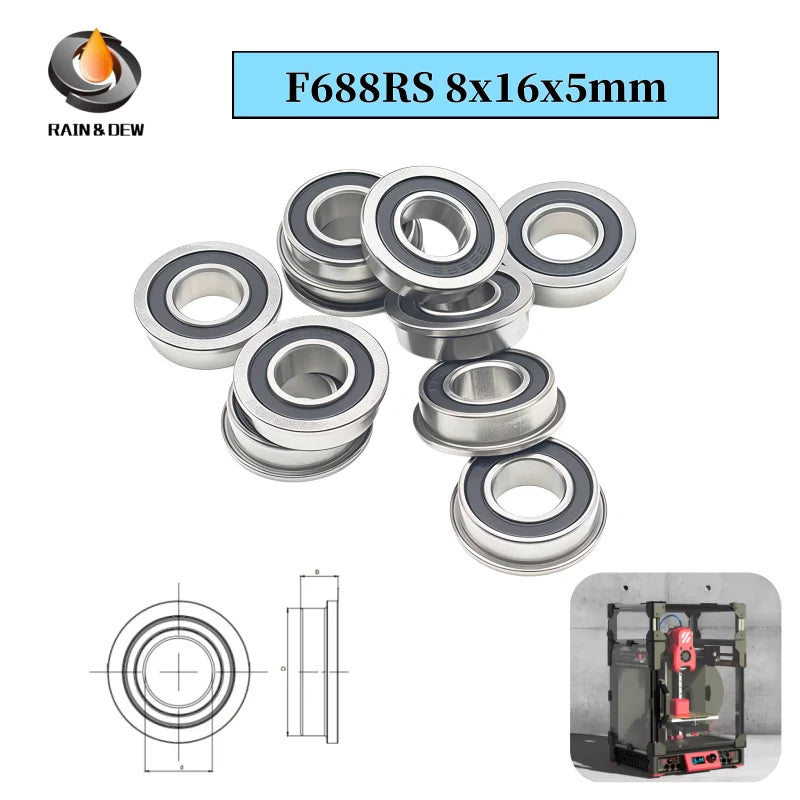 10 Pcs F688 2RS 8x16x5mm ABEC-7 Flanged Ball Bearings for VORON 0 3D Printer Replacement Parts