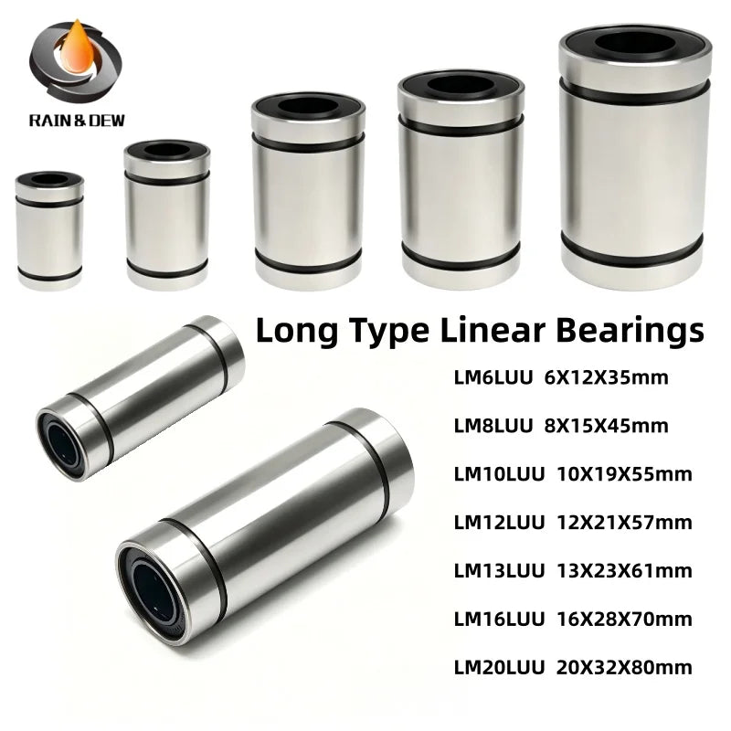 1PCS Long Type Linear Bearings LM6LUU LM8LUU LM10LUU LM12LUU LM13LUU LM16LUU LM20LUU Linear Motion Bearings For 3D printers