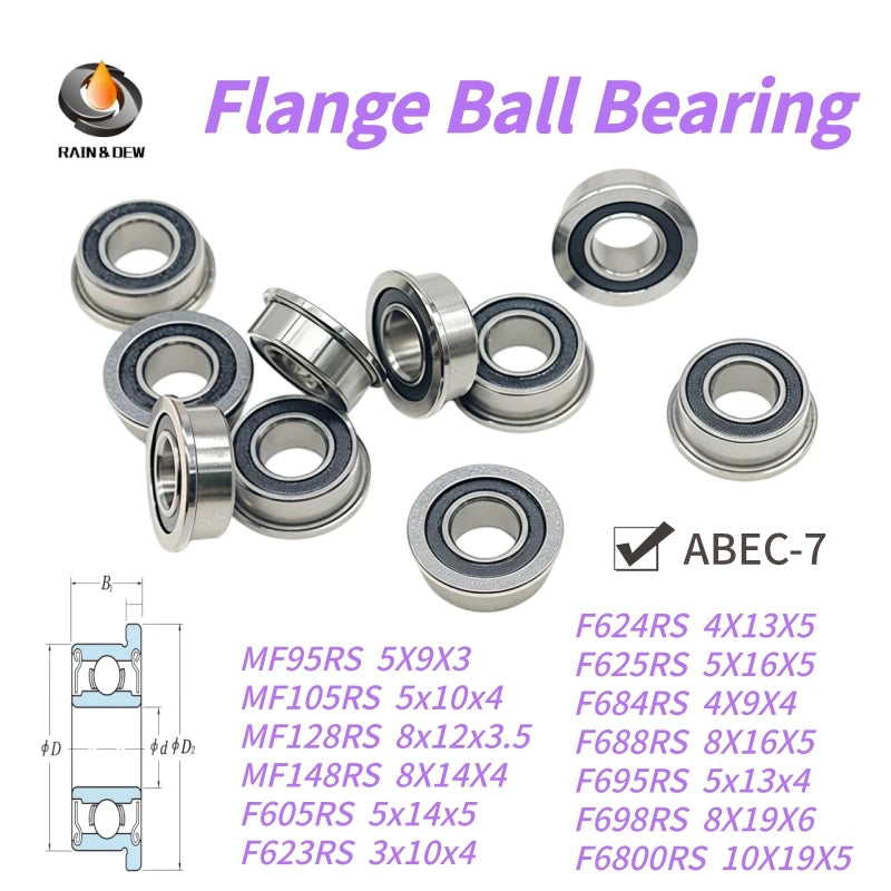 10Pcs High Precision Flange Bearings for FPV Drone Motor & 3D Printer, Sealed Deep Groove Ball Bearing F623RS F695RS MF128RS