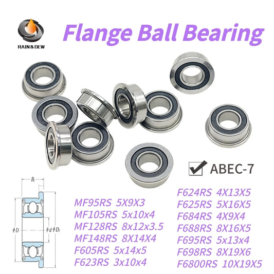 10Pcs High Precision Flange Bearings for FPV Drone Motor & 3D Printer, Sealed Deep Groove Ball Bearing F623RS F695RS MF128RS