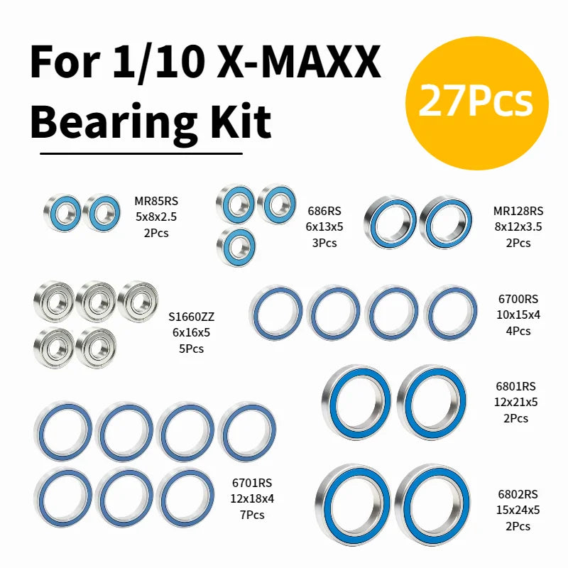 For Traxxas X-MAXX 1/10 RC Car Ball Bearings Kit High Quality Rubber Sealed Precision Bearings Crawler Off-Road Upgrade Parts