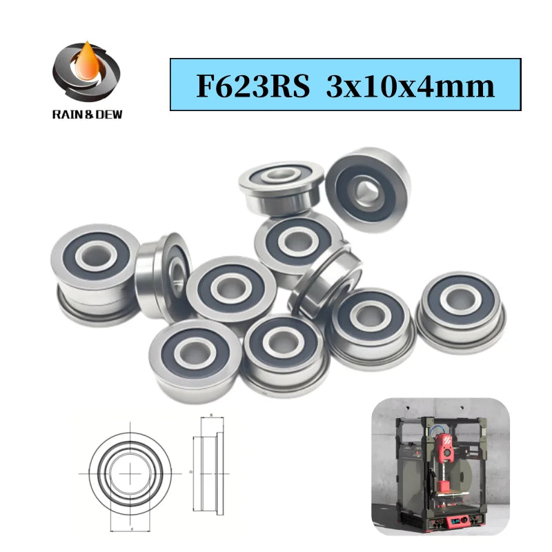 F623-2RS 3x10x4mm ABEC-7 Flanged Bearings 10/12/24Pcs for VORON 0, 0.1, 0.2 3D Printer Replacement