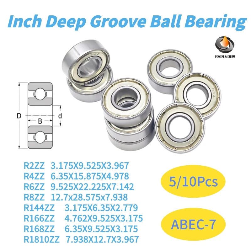5/10pcs Inch Bearings Deep Groove Ball Bearings R2ZZ R3ZZ R4ZZ R6ZZ R8ZZ R144ZZ R166ZZ R168ZZ R1810ZZ
