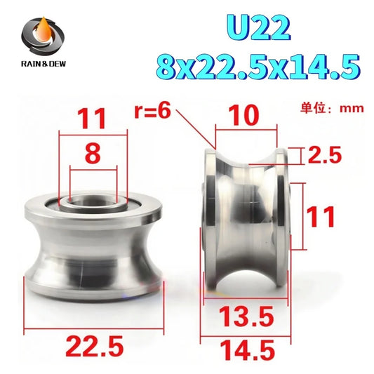 1PCS/2PCS U22 8x22.5x14.5 mm Bearing Pulley U-groove Groove Roller with 12mm Diameter Track Wheel