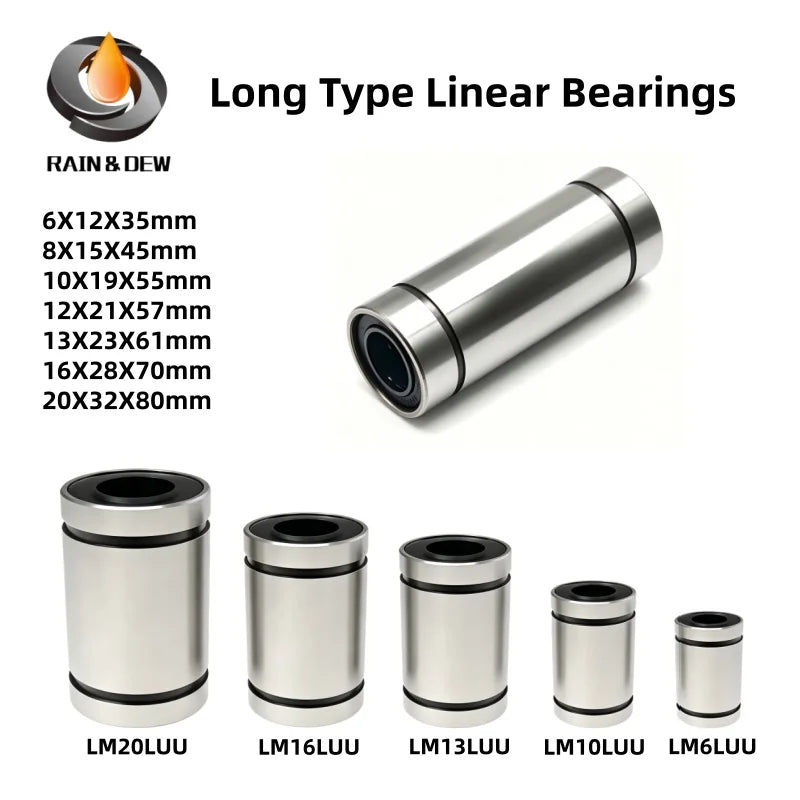 1PCS Long Type Linear Bearings LM6LUU LM8LUU LM10LUU LM12LUU LM13LUU LM16LUU LM20LUU Linear Motion Bearings For 3D printers