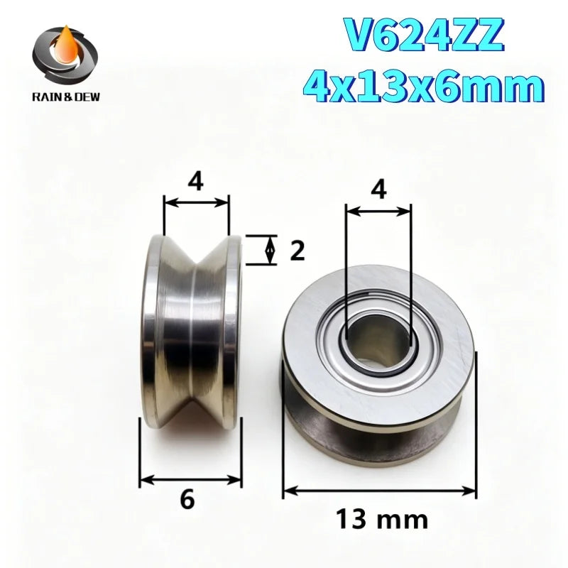 5PCS V623ZZ 3X12X4mm V624ZZ 4x13x6mm V625ZZ 5X16X5mm Groove V Over Line Pulley Wire Guide Track V-groove Miniature Bearing