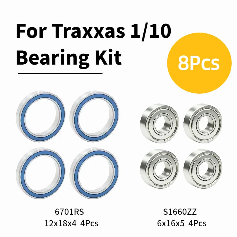 8Pcs RC Car Upgrade Parts For Traxxas 1/10 Maxx Maxx Slash CNC Aluminum Alloy Replacement Accessories Kit 6x16x5 12x18x4