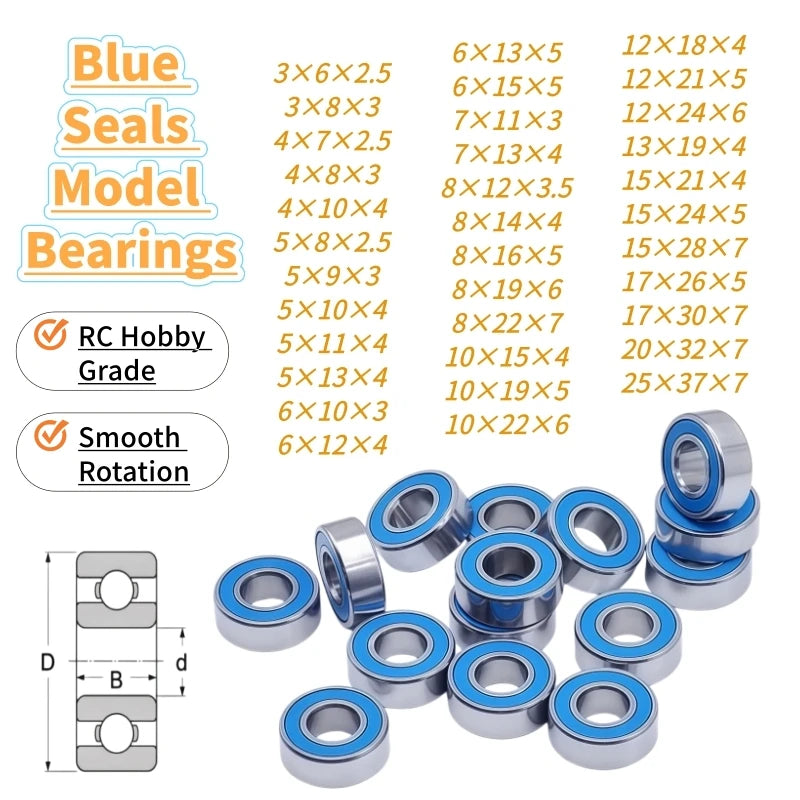 6702RS ABEC-7 Bearing 15x21x4 mm 10PCS Hobby Electric RC Car Truck Blue Sealed  MR74RS 4X7X2.5  MR105RS 5X10X4  686RS 6x13x5
