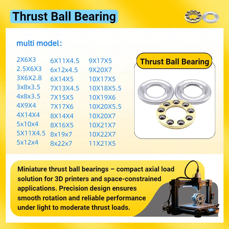 5/10P Mini Thrust Ball Bearing 3D Printer F3 8M F5-10M F6 12M F8-22M F8-14M F8 16M F10-17M F12-21M Miniature Axial Ball Bearings
