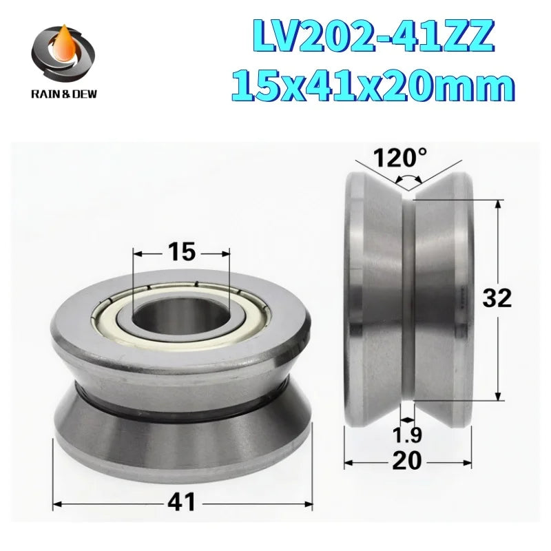 1Pcs/2Pcs  LV202-41ZZ 15x41x20 mm V Groove Guide Roller Bearings ABEC-7