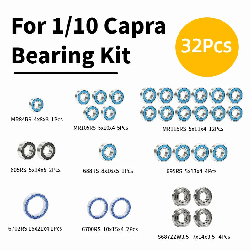 Sealed Ball Bearing Kit For Axial 1/10 Capra 4WS 1.9 RC Crawler Upgrade Parts With Storage Box ABEC-7