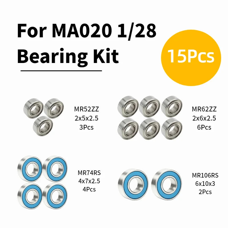 15Pcs Upgrade Parts Kit For MINI-Z MA020 1/28 RC Car Sport Type Replacement Accessories Aluminum Alloy 2x5x2.5 2x6x2.5 4x7x2.5