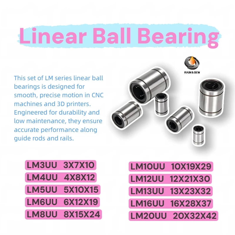 1/2P Linear Bearing LM5UU LM8UU LM10UU LM12UU LM20UU 6mm 8mm 10mm 12mm 16mm 20mm For 3D Printer CNC DIY Slide Guide Precision