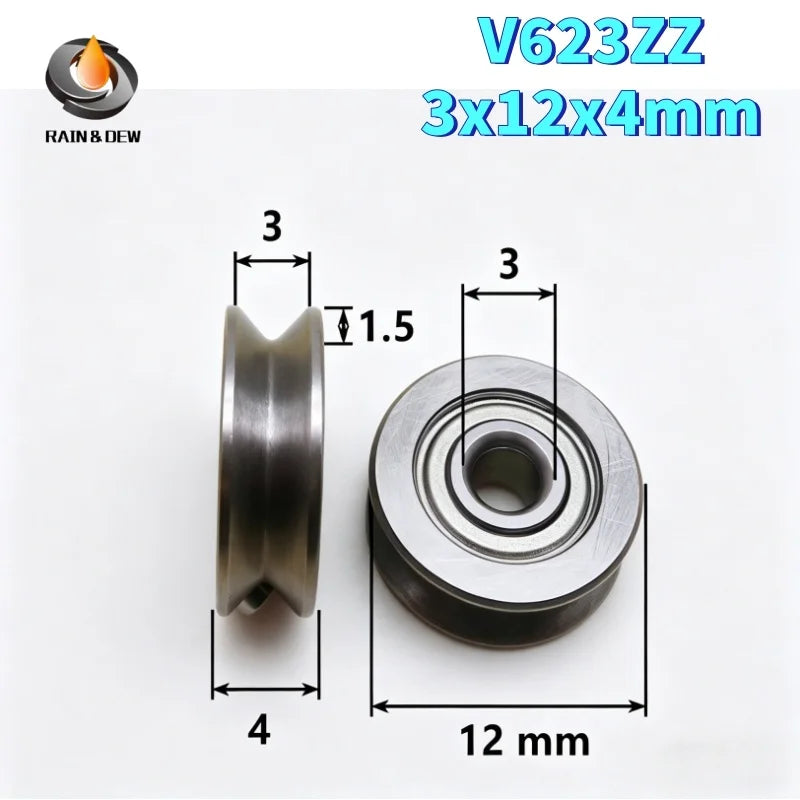 5PCS V623ZZ 3X12X4mm V624ZZ 4x13x6mm V625ZZ 5X16X5mm Groove V Over Line Pulley Wire Guide Track V-groove Miniature Bearing