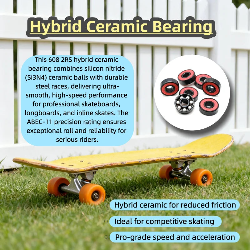 8Pcs 608 2RS Hybrid Ceramic Bearing ABEC-11 8x22x7 mm Skateboard Spinner Ceramic Nitride Pro Series 608 Ceramic Ball Bearings
