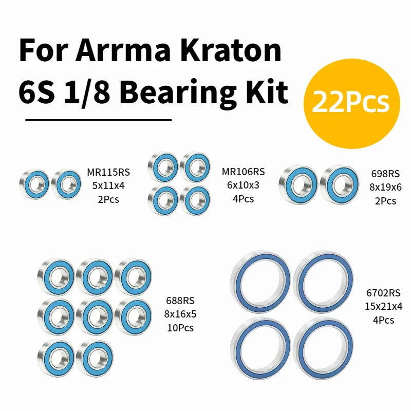 1/8 RC Car Bearings High Speed For Arrma Kraton 6S 4X4 Monster Truck Wheel Hub Transmission Upgrade Parts Kit